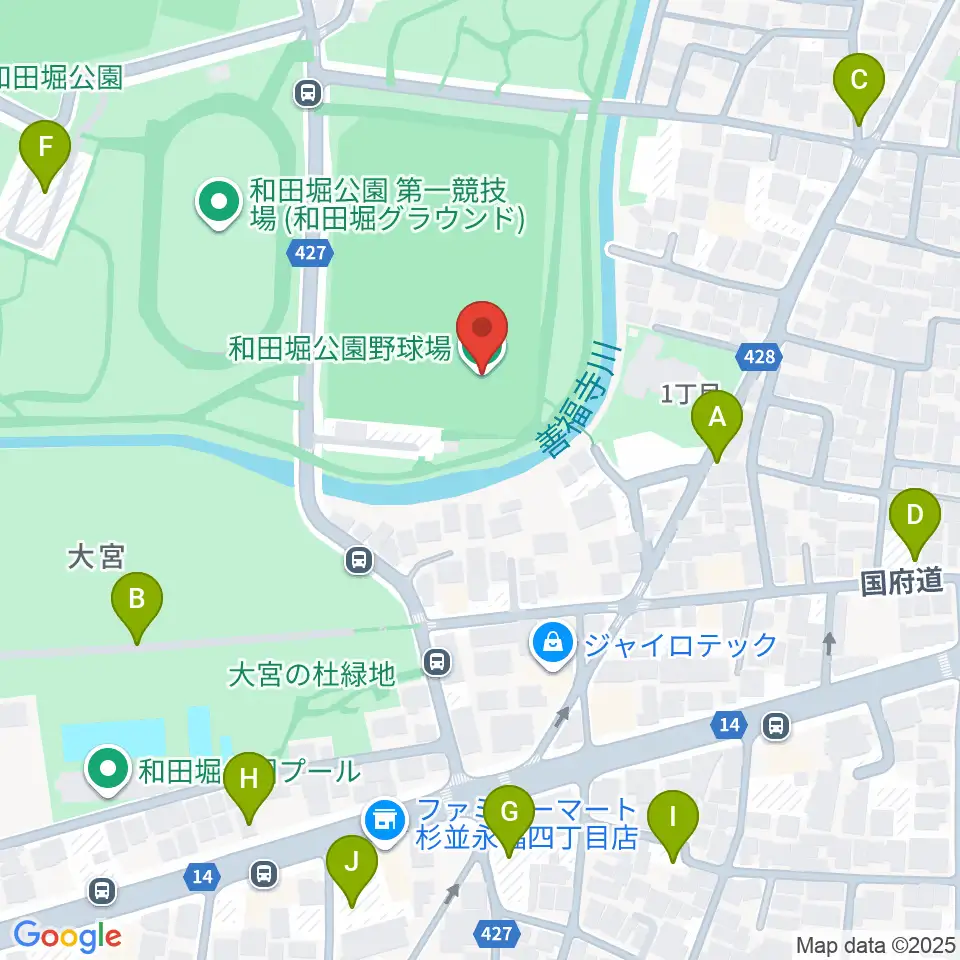 和田堀公園野球場周辺の駐車場・コインパーキング一覧地図