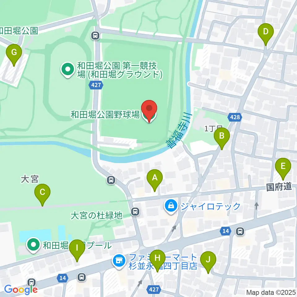 和田堀公園野球場周辺の駐車場・コインパーキング一覧地図