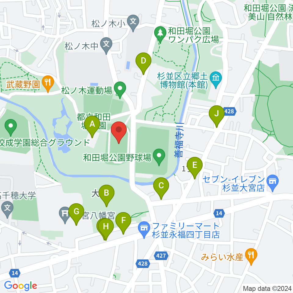 和田堀公園第一競技場周辺の駐車場・コインパーキング一覧地図