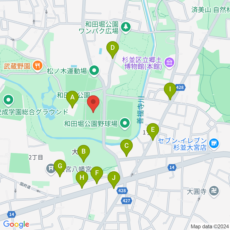 和田堀公園第一競技場周辺の駐車場・コインパーキング一覧地図