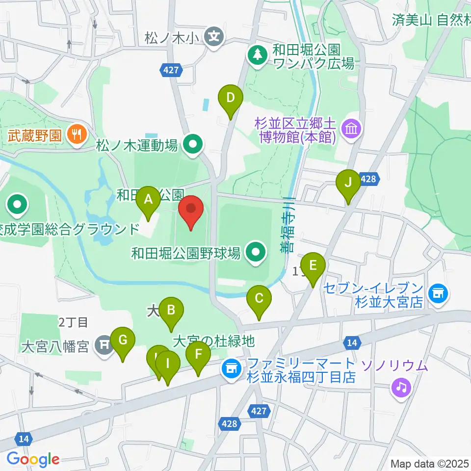 和田堀公園第一競技場周辺の駐車場・コインパーキング一覧地図