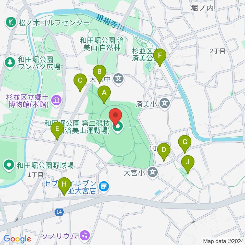 和田堀公園第二競技場周辺の駐車場・コインパーキング一覧地図