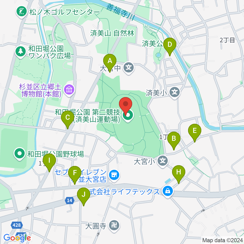 和田堀公園第二競技場周辺の駐車場・コインパーキング一覧地図