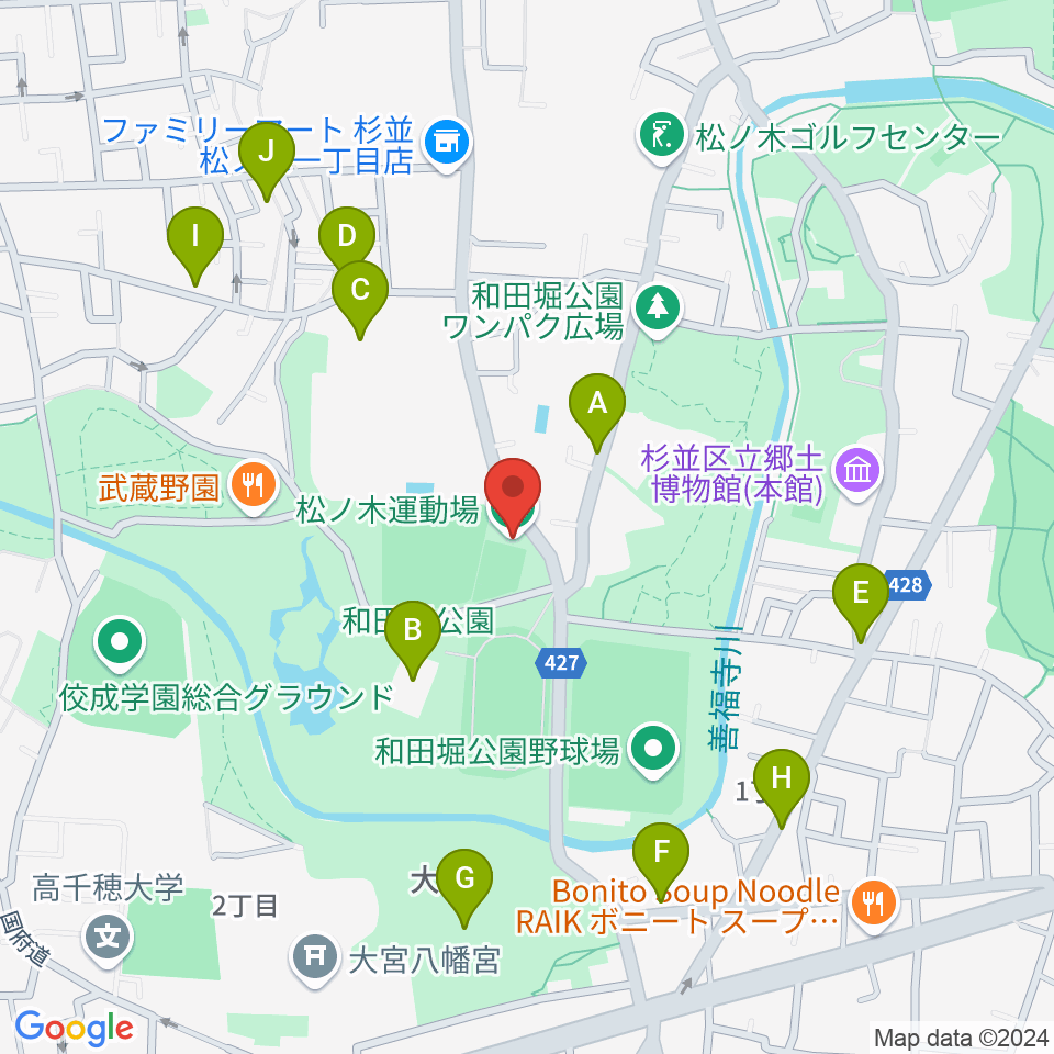 松ノ木運動場軟式野球場周辺の駐車場・コインパーキング一覧地図