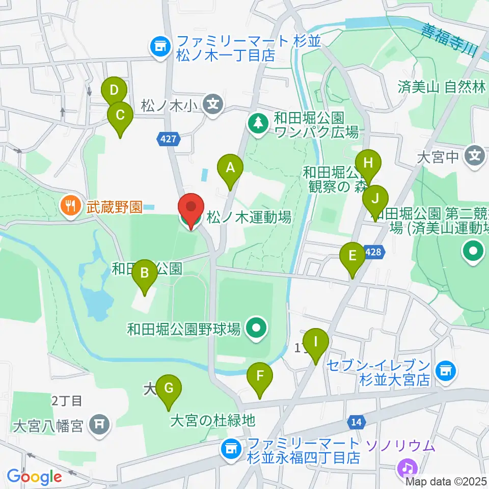 松ノ木運動場軟式野球場周辺の駐車場・コインパーキング一覧地図