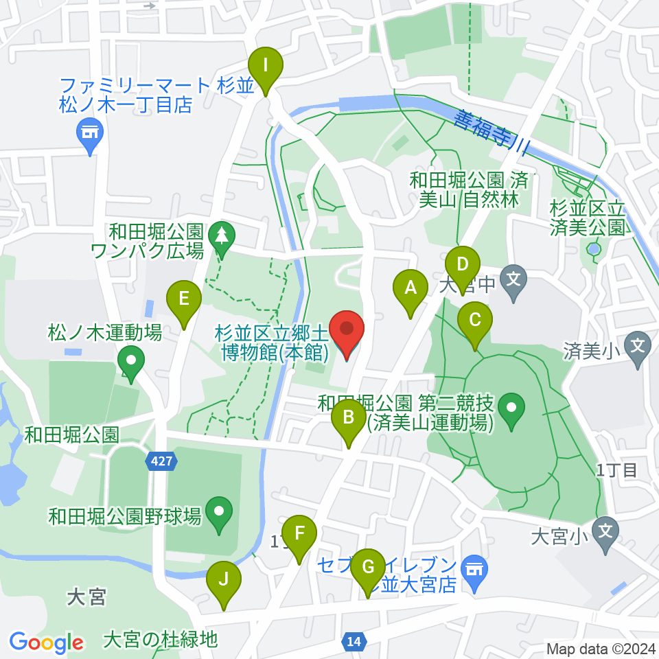 杉並区立郷土博物館周辺の駐車場・コインパーキング一覧地図