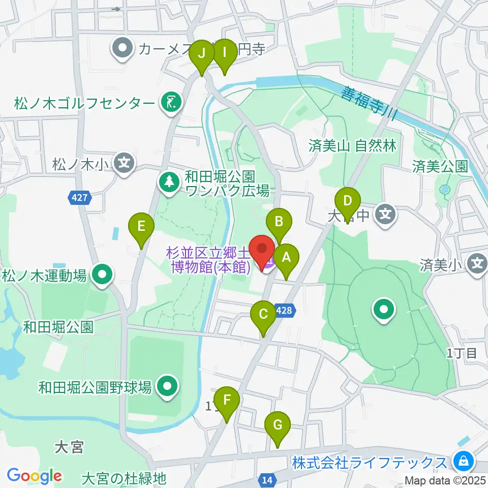 杉並区立郷土博物館周辺の駐車場・コインパーキング一覧地図