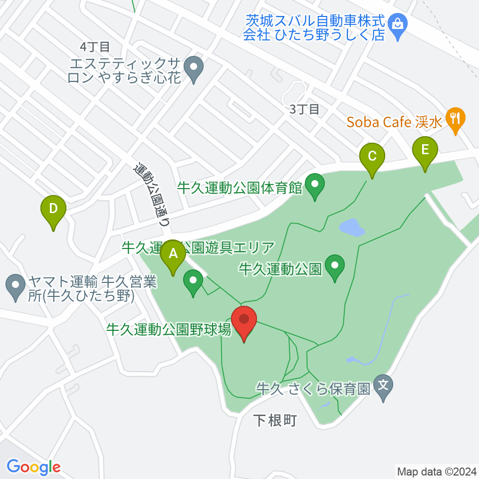 牛久運動公園野球場周辺の駐車場・コインパーキング一覧地図