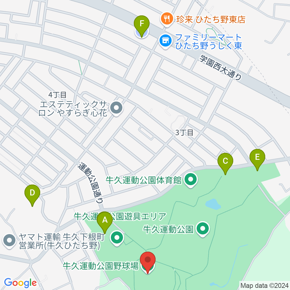 牛久運動公園野球場周辺の駐車場・コインパーキング一覧地図