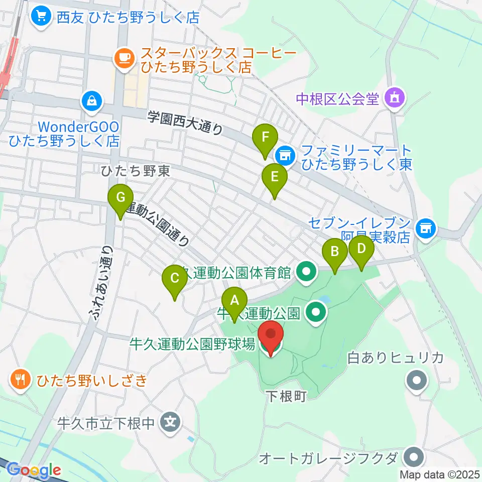 牛久運動公園野球場周辺の駐車場・コインパーキング一覧地図