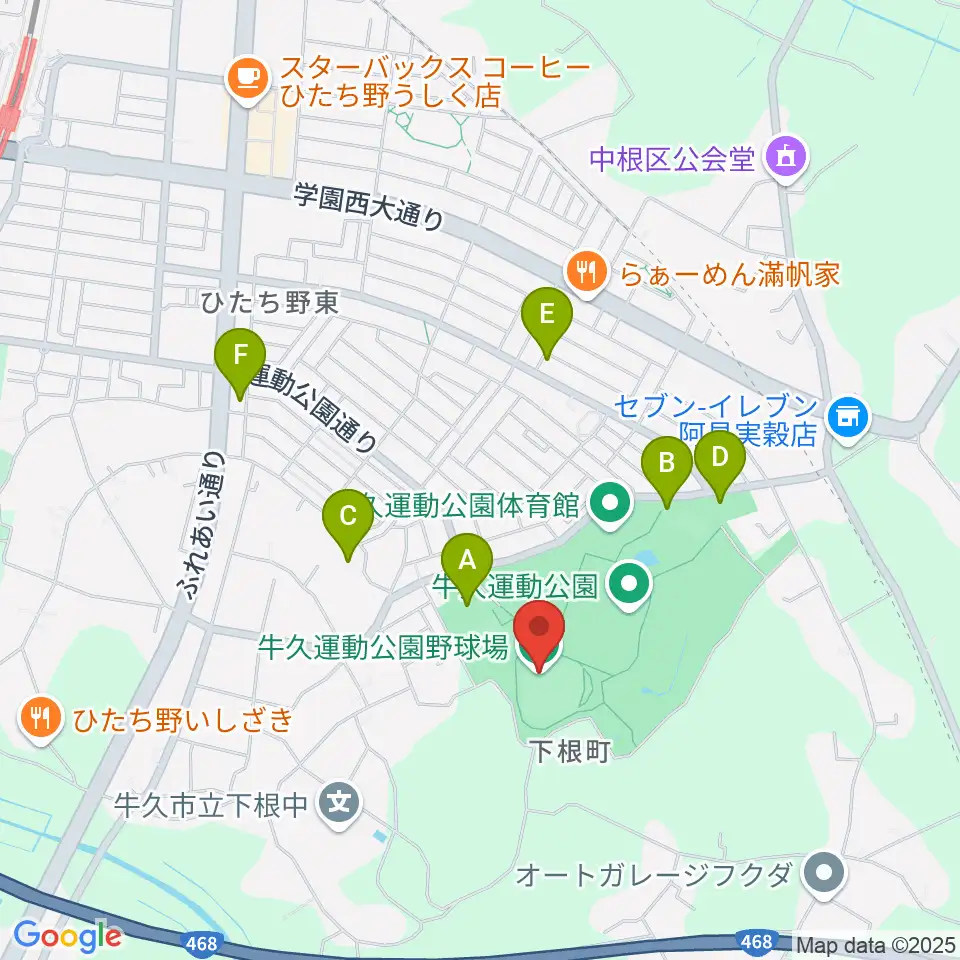 牛久運動公園野球場周辺の駐車場・コインパーキング一覧地図