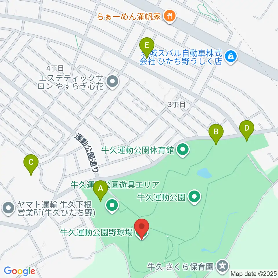 牛久運動公園野球場周辺の駐車場・コインパーキング一覧地図