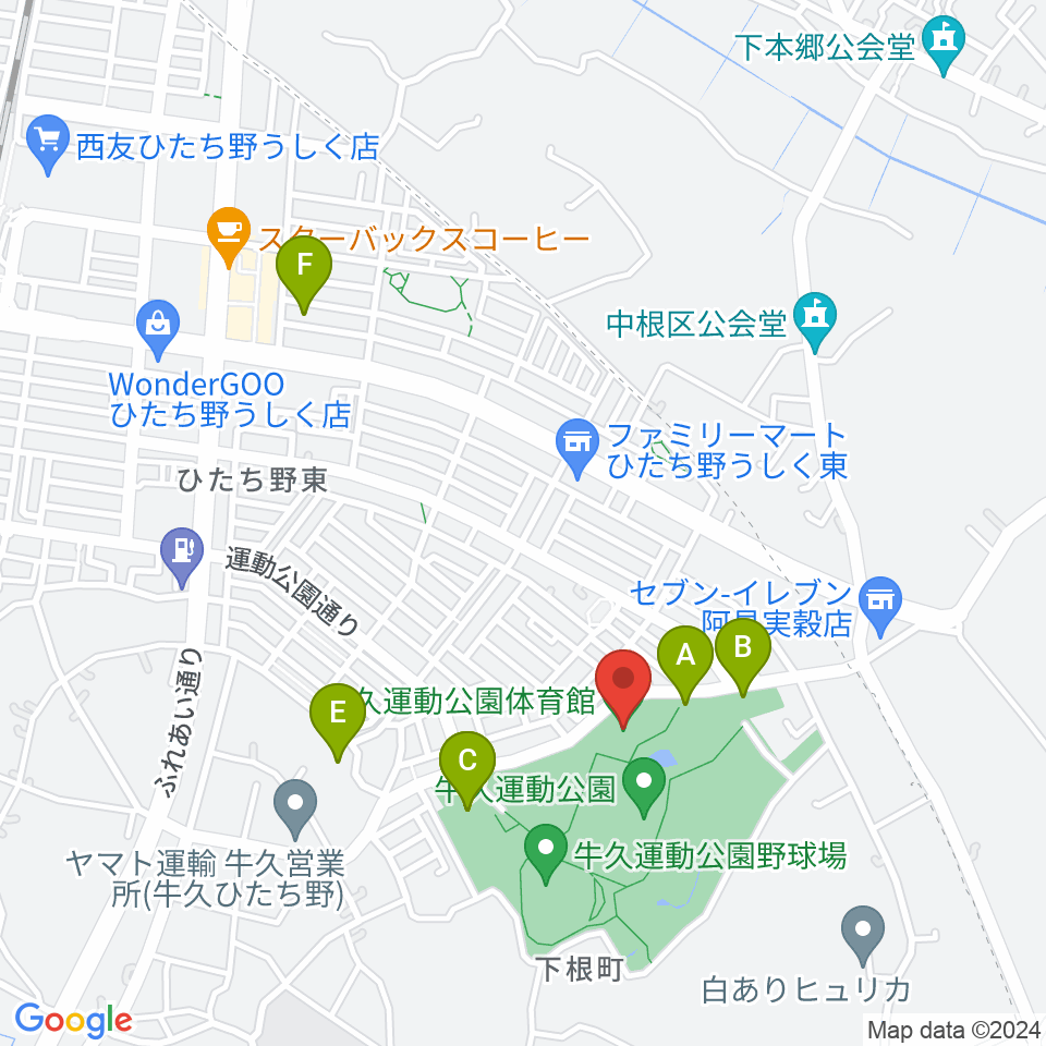 牛久運動公園体育館周辺の駐車場・コインパーキング一覧地図