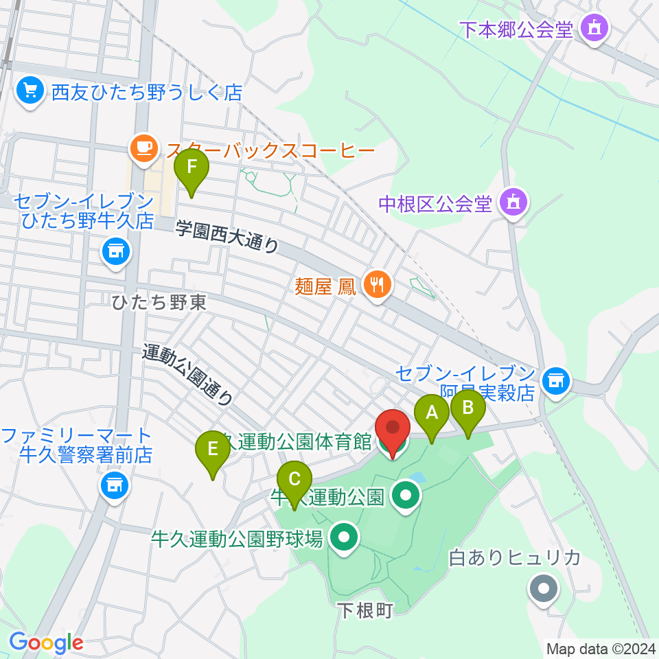 牛久運動公園体育館周辺の駐車場・コインパーキング一覧地図