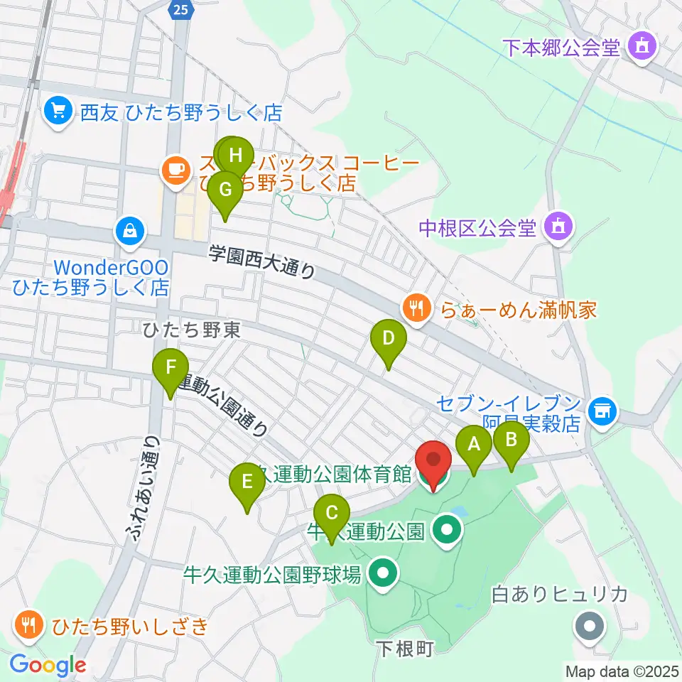 牛久運動公園体育館周辺の駐車場・コインパーキング一覧地図