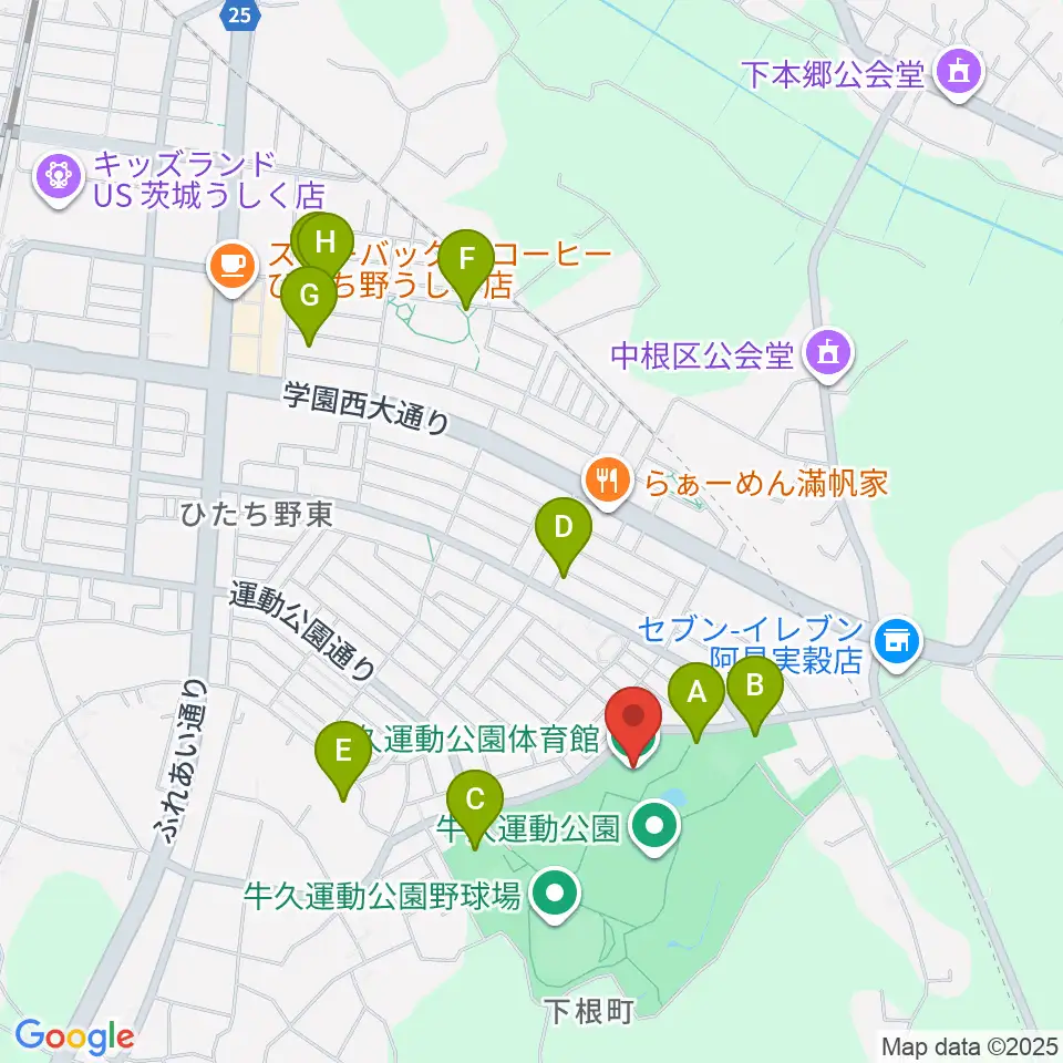 牛久運動公園体育館周辺の駐車場・コインパーキング一覧地図