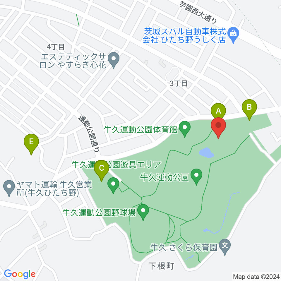 牛久運動公園武道館周辺の駐車場・コインパーキング一覧地図