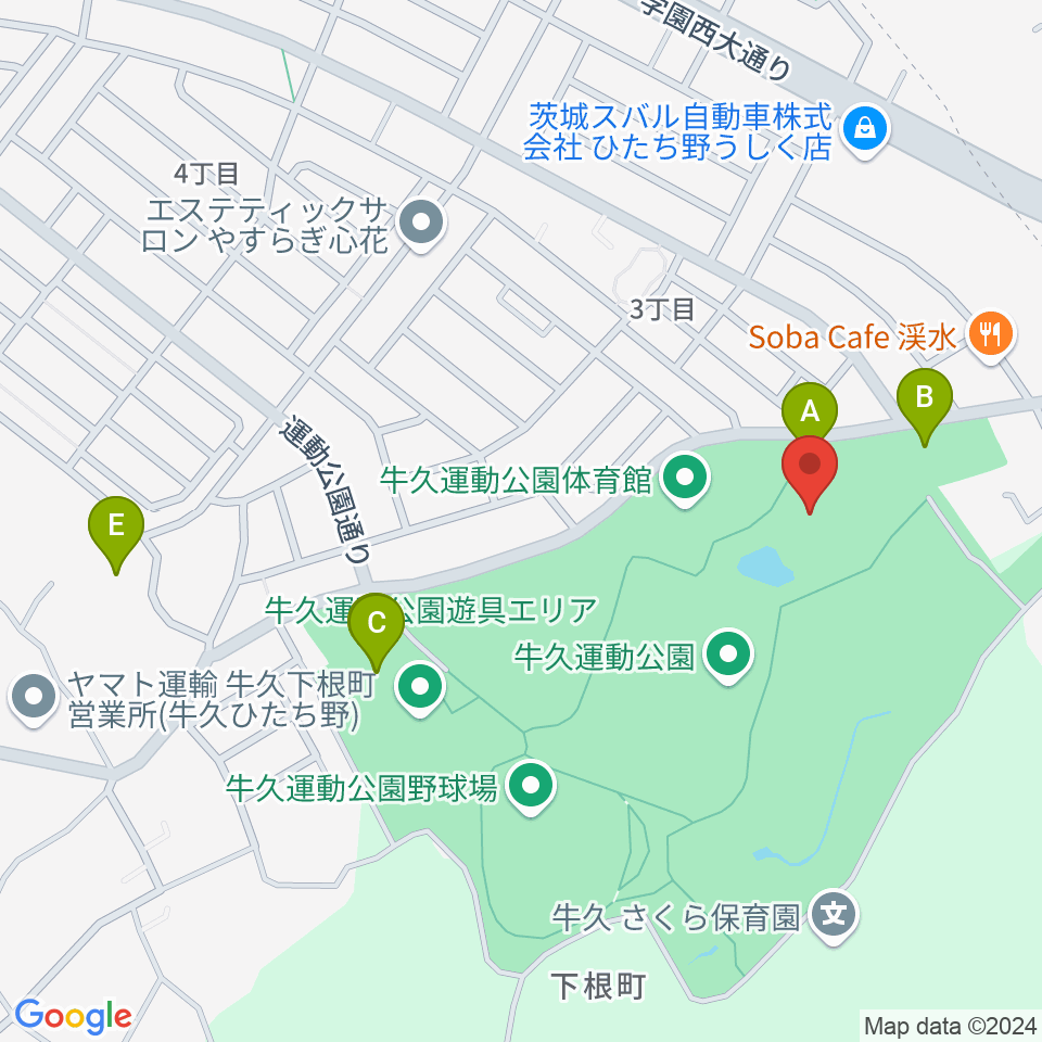 牛久運動公園武道館周辺の駐車場・コインパーキング一覧地図