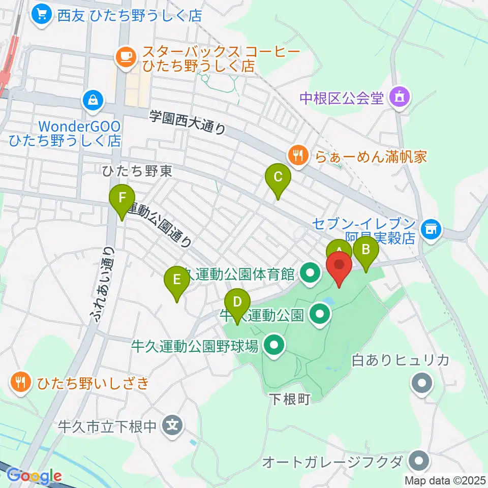 牛久運動公園武道館周辺の駐車場・コインパーキング一覧地図