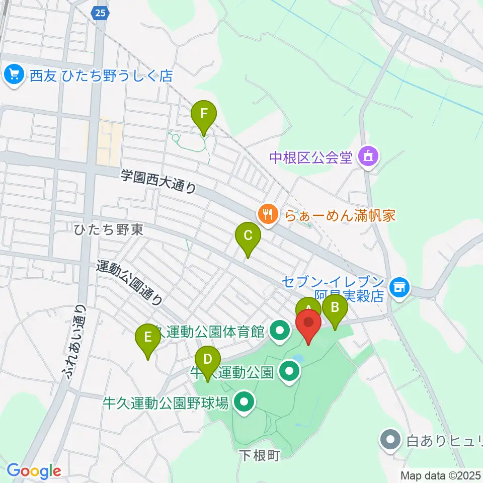 牛久運動公園武道館周辺の駐車場・コインパーキング一覧地図