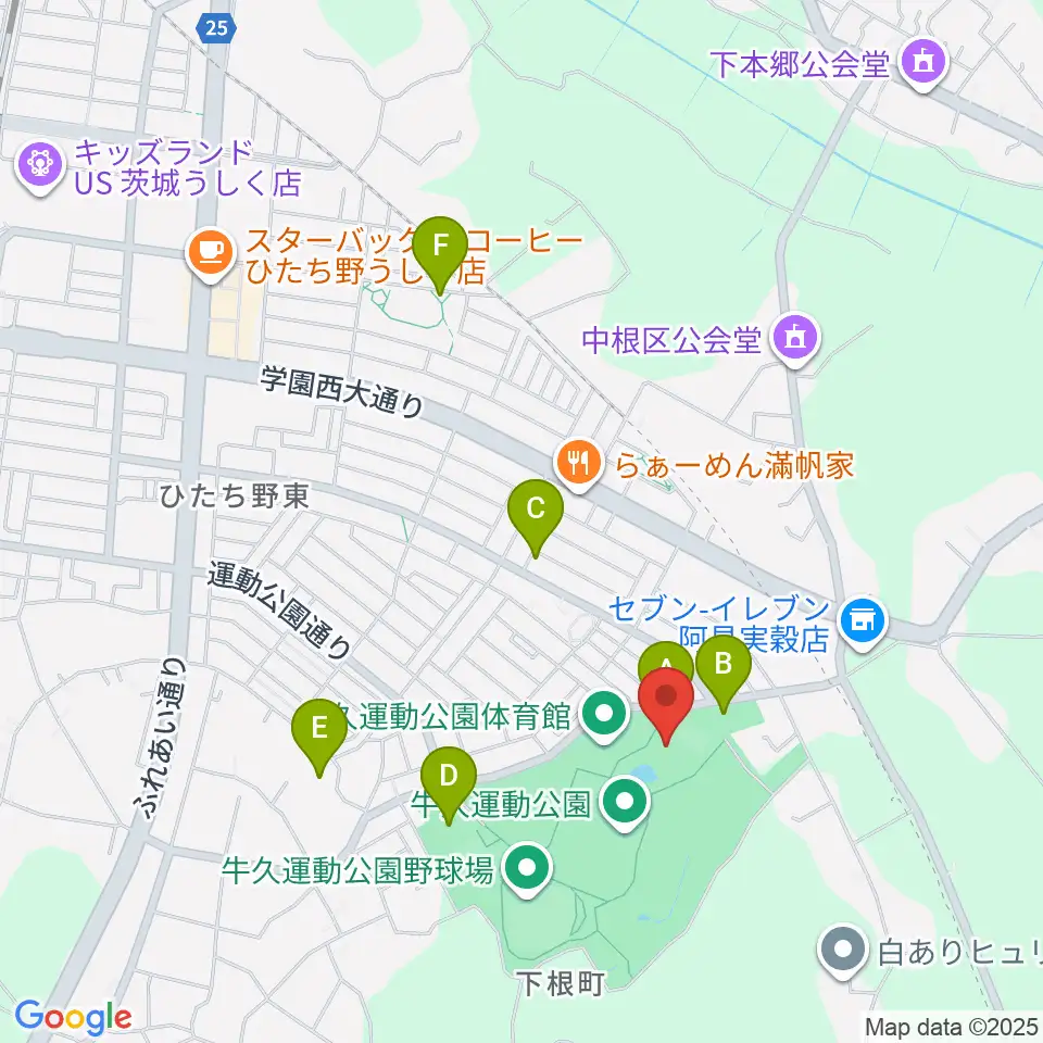牛久運動公園武道館周辺の駐車場・コインパーキング一覧地図
