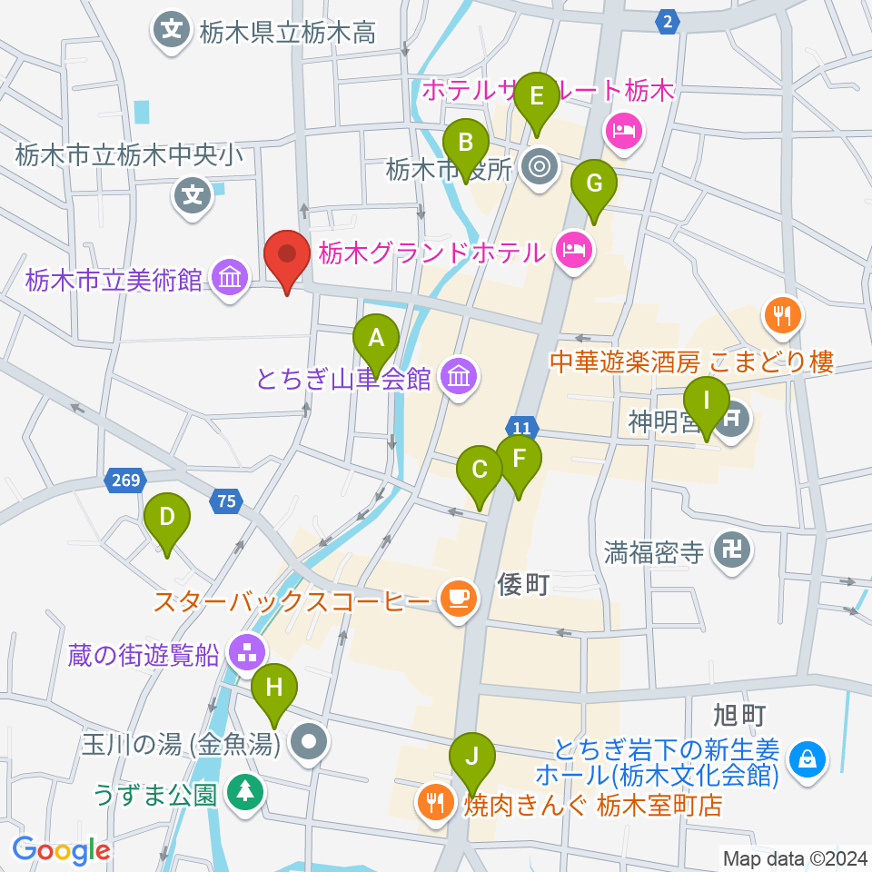 栃木市立文学館周辺の駐車場・コインパーキング一覧地図