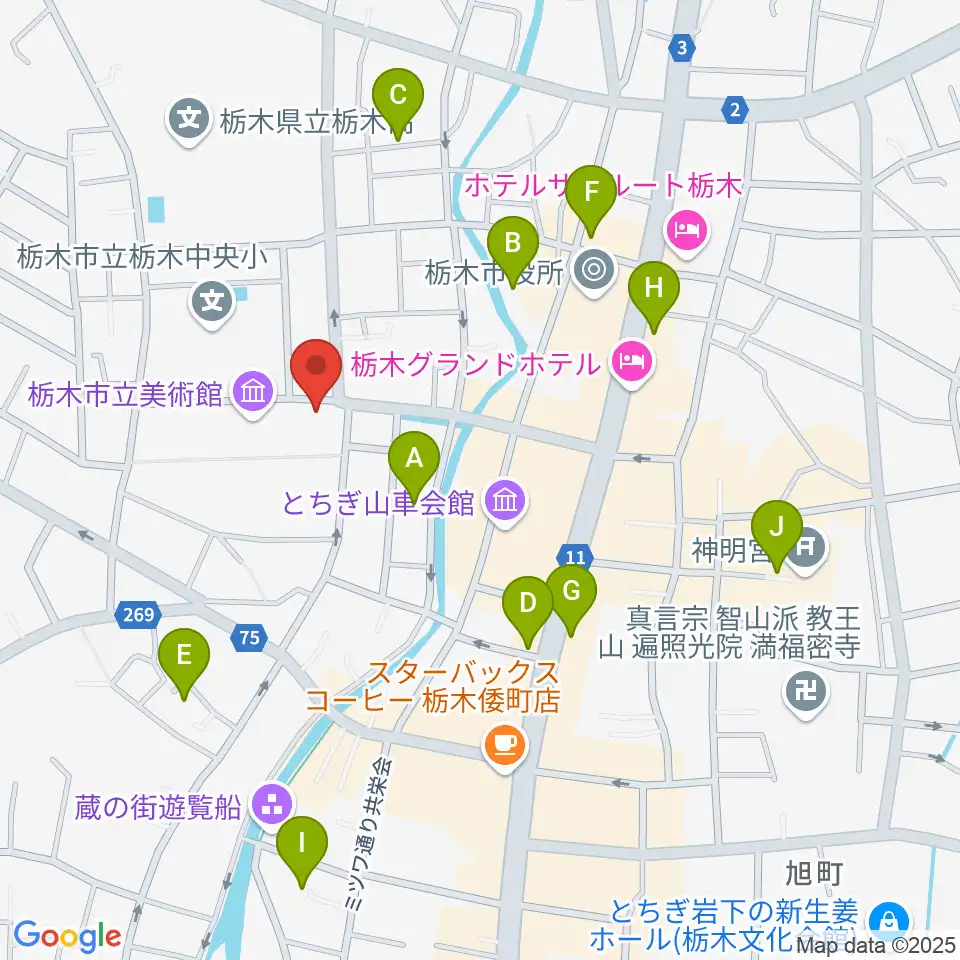 栃木市立文学館周辺の駐車場・コインパーキング一覧地図