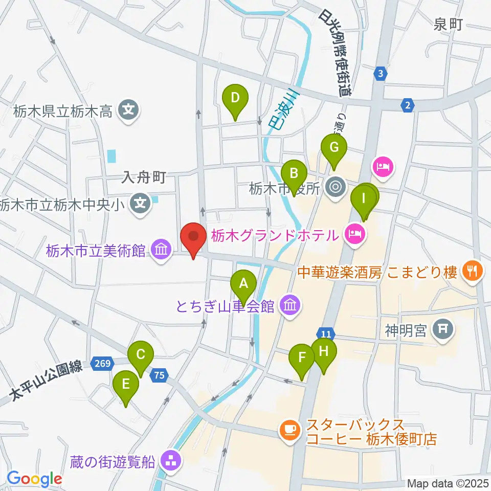 栃木市立文学館周辺の駐車場・コインパーキング一覧地図