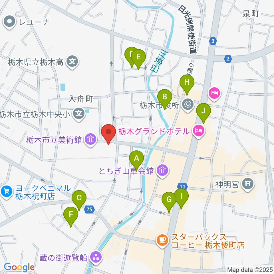 栃木市立文学館周辺の駐車場・コインパーキング一覧地図