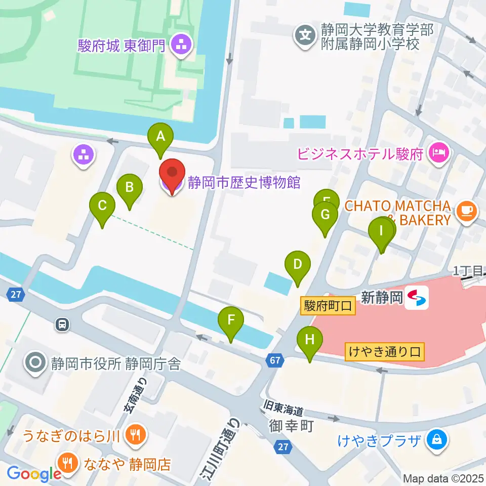 静岡市歴史博物館周辺の駐車場・コインパーキング一覧地図
