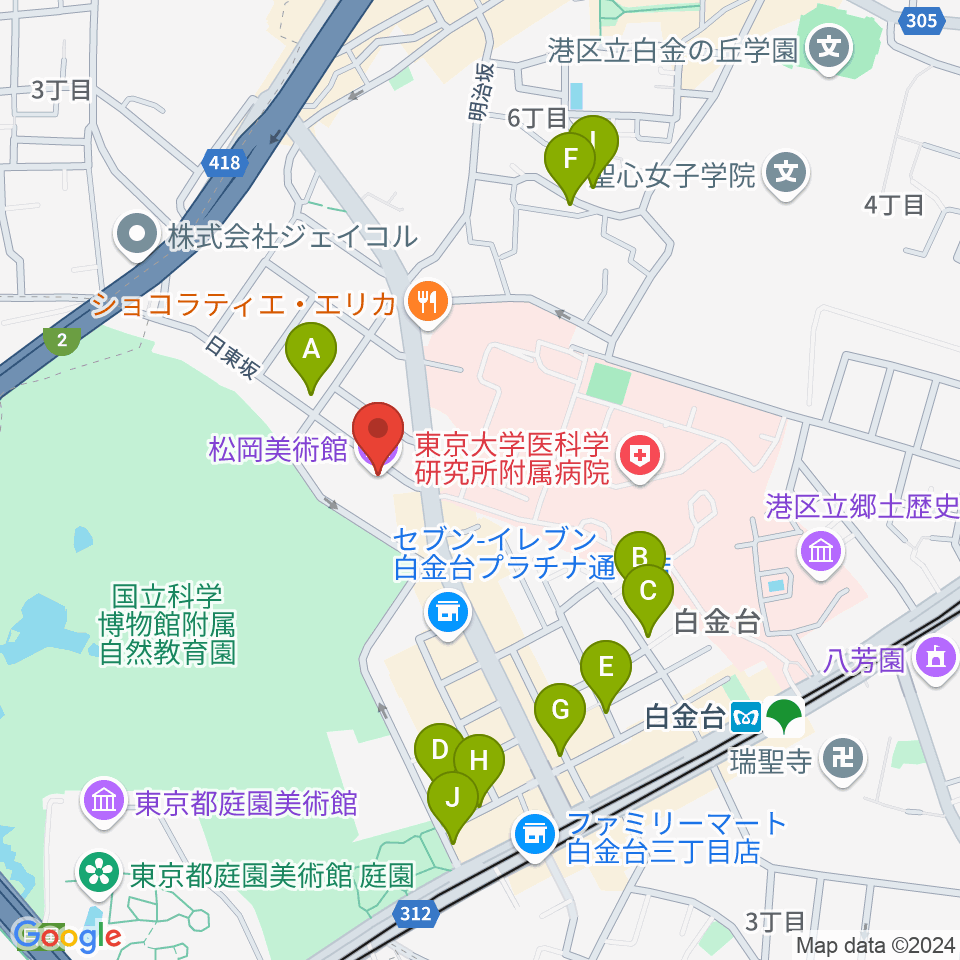 松岡美術館周辺の駐車場・コインパーキング一覧地図