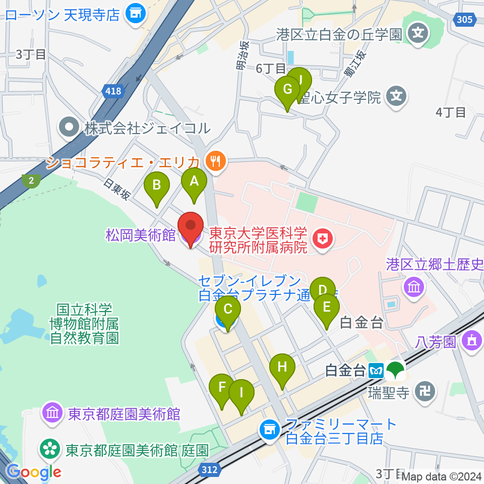 松岡美術館周辺の駐車場・コインパーキング一覧地図