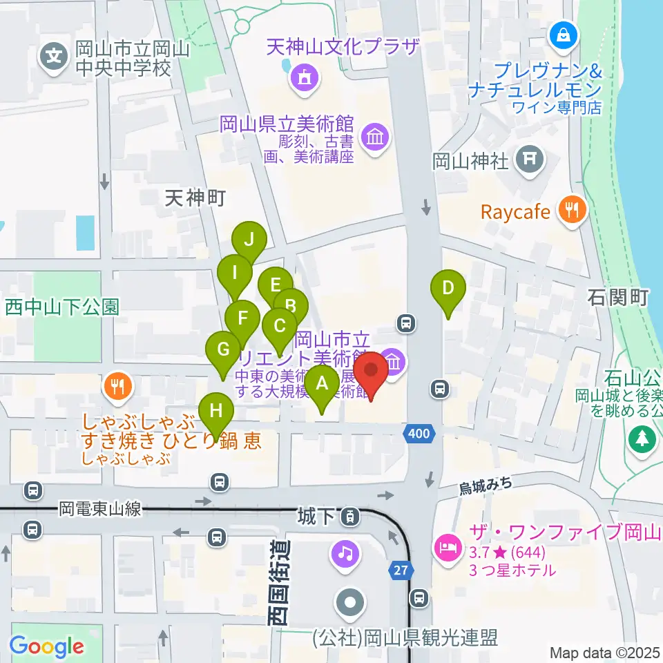 岡山市立オリエント美術館周辺の駐車場・コインパーキング一覧地図