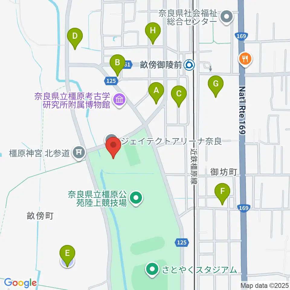 ジェイテクトアリーナ奈良周辺の駐車場・コインパーキング一覧地図