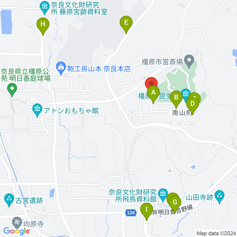 橿原市香久山体育館周辺の駐車場・コインパーキング一覧地図