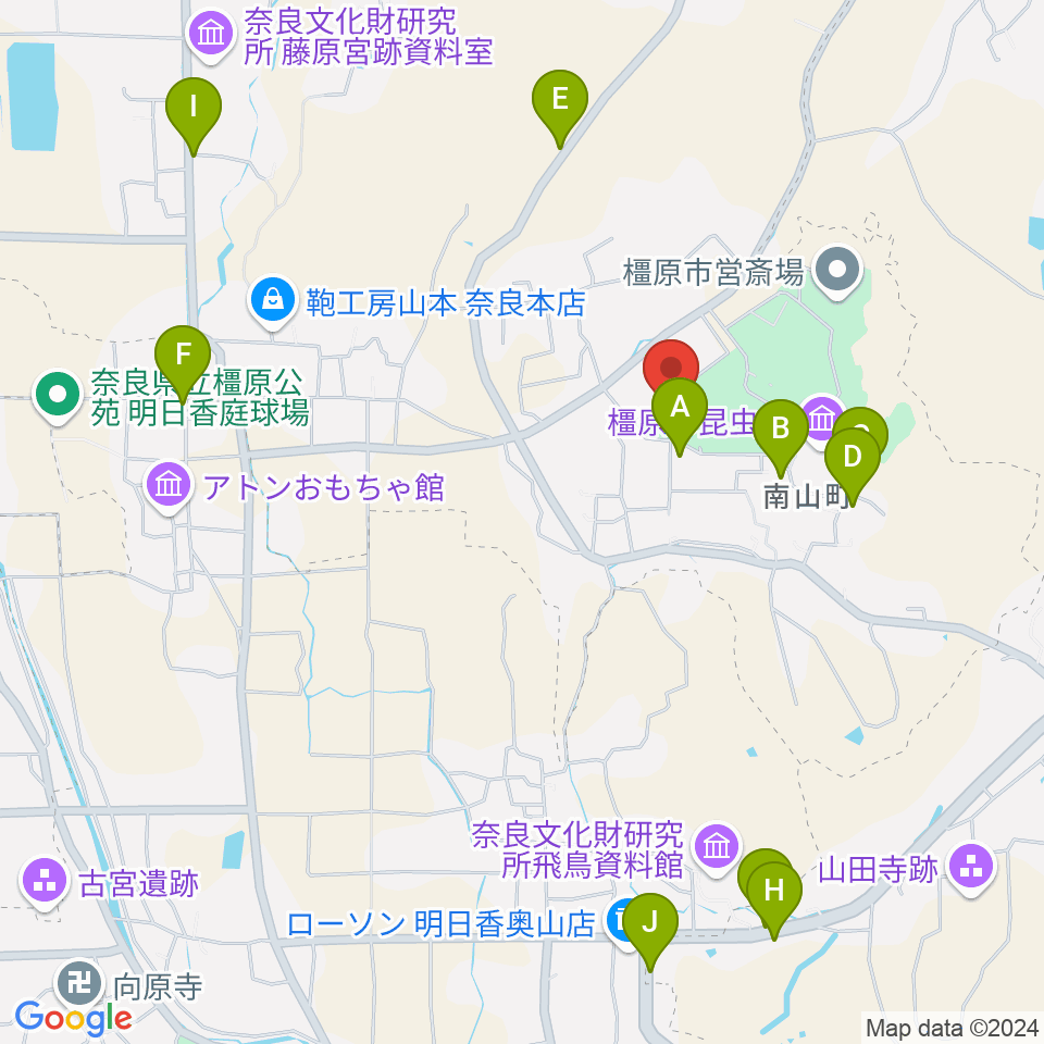 橿原市香久山体育館周辺の駐車場・コインパーキング一覧地図