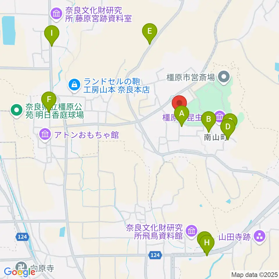 橿原市香久山体育館周辺の駐車場・コインパーキング一覧地図