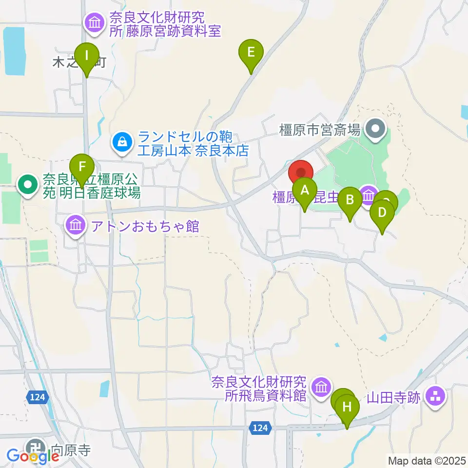 橿原市香久山体育館周辺の駐車場・コインパーキング一覧地図