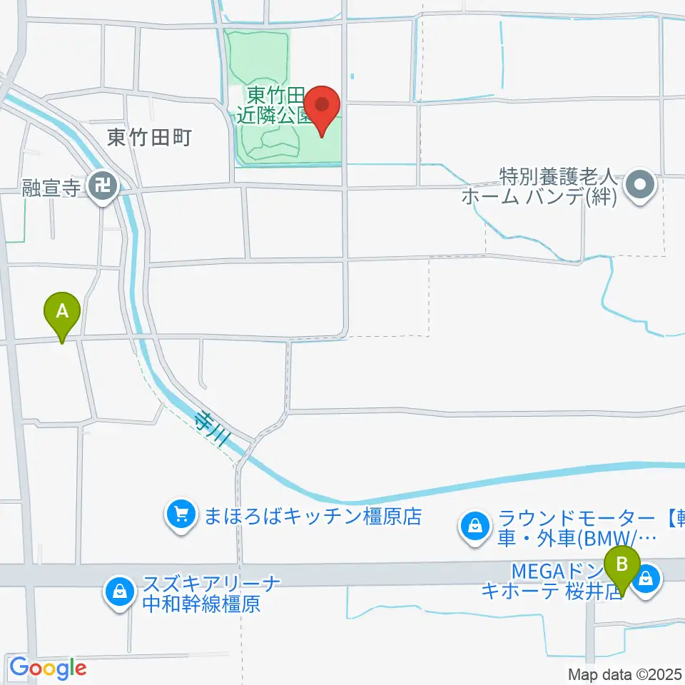 橿原市ひがしたけだドーム周辺の駐車場・コインパーキング一覧地図