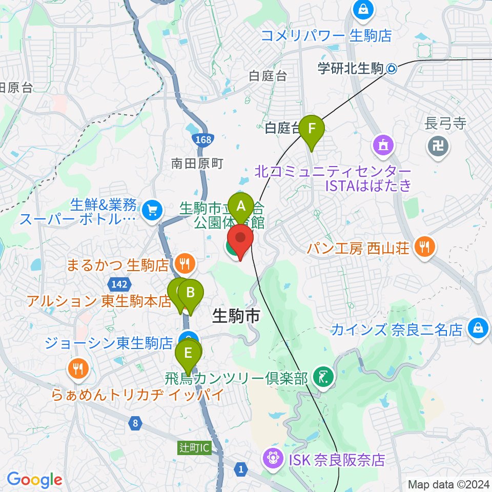 生駒市体育協会総合S.C.体育館周辺の駐車場・コインパーキング一覧地図