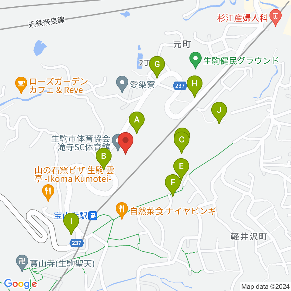 生駒市体育協会滝寺S.C.体育館周辺の駐車場・コインパーキング一覧地図