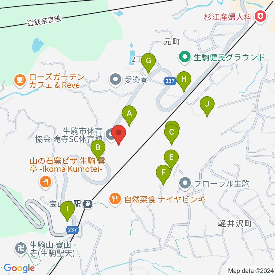 生駒市体育協会滝寺S.C.体育館周辺の駐車場・コインパーキング一覧地図