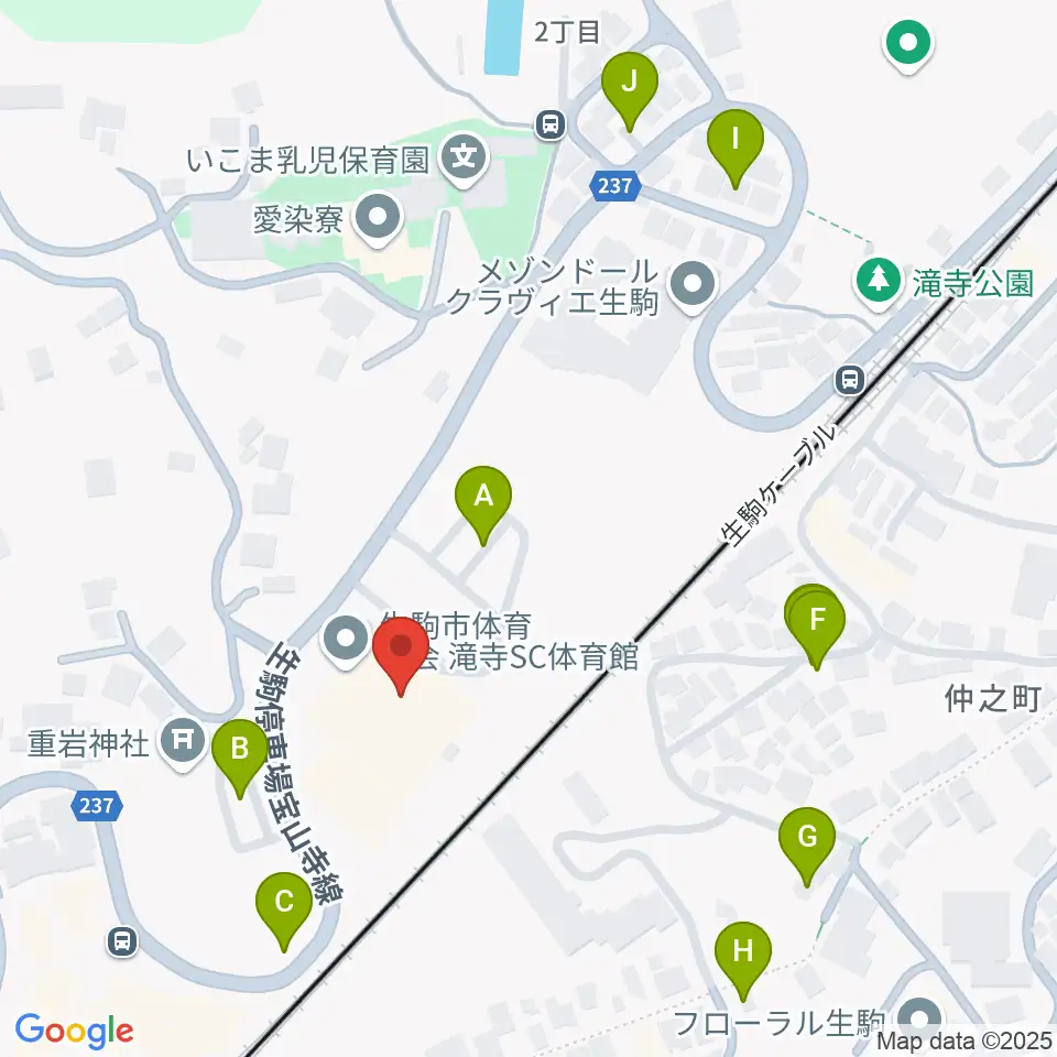 生駒市体育協会滝寺S.C.体育館周辺の駐車場・コインパーキング一覧地図