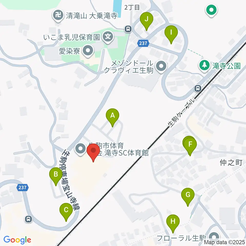 生駒市体育協会滝寺S.C.体育館周辺の駐車場・コインパーキング一覧地図