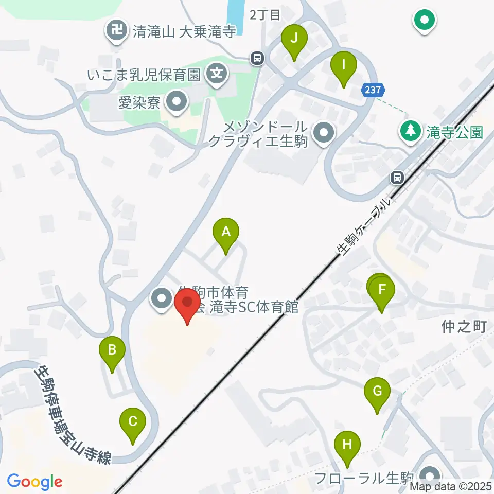 生駒市体育協会滝寺S.C.体育館周辺の駐車場・コインパーキング一覧地図