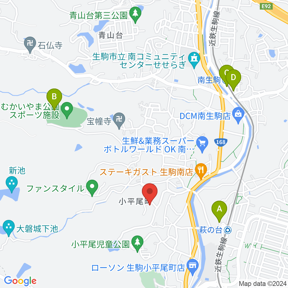生駒市立小平尾南体育館周辺の駐車場・コインパーキング一覧地図