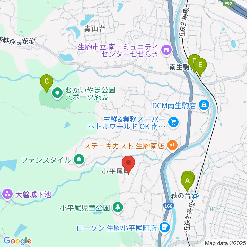 生駒市立小平尾南体育館周辺の駐車場・コインパーキング一覧地図
