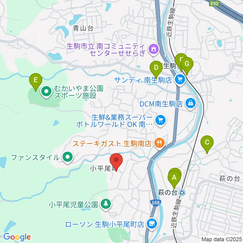 生駒市立小平尾南体育館周辺の駐車場・コインパーキング一覧地図