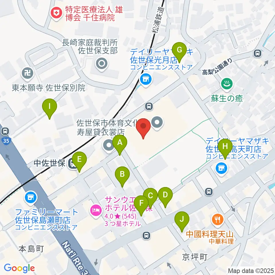 佐世保市体育文化館周辺の駐車場・コインパーキング一覧地図