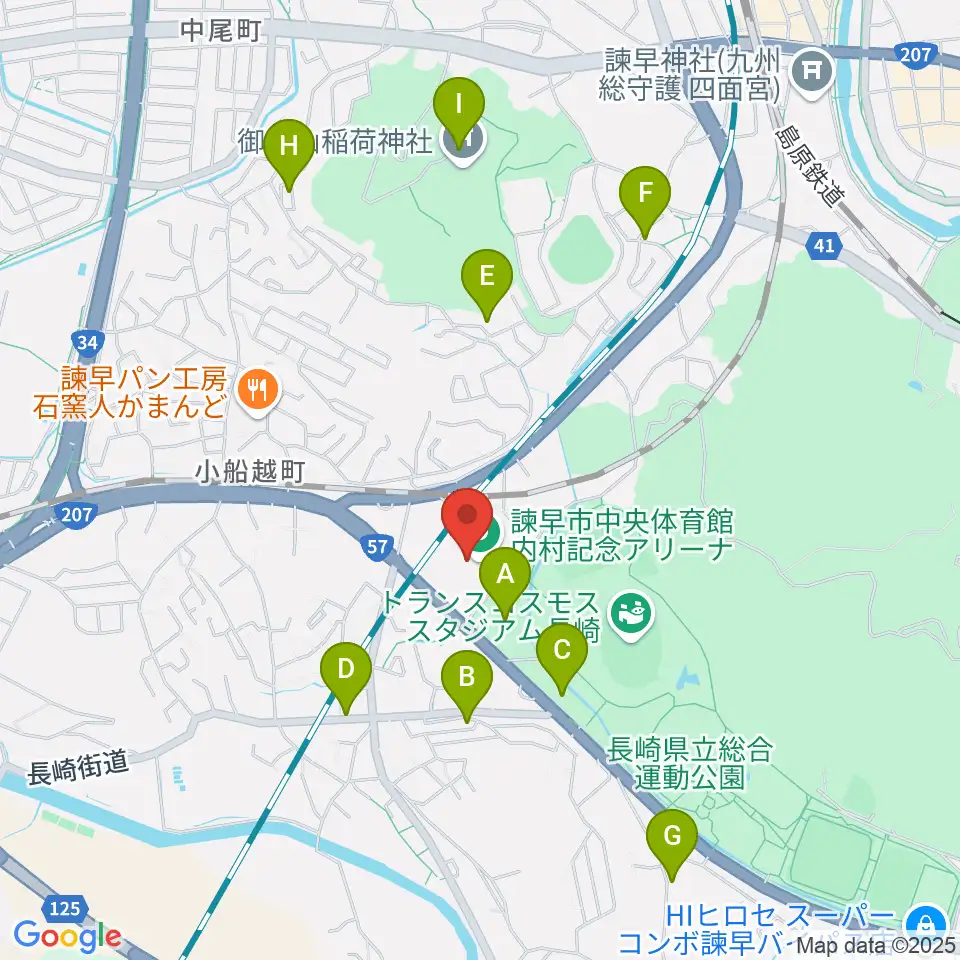 諫早市中央体育館・内村記念アリーナ周辺の駐車場・コインパーキング一覧地図